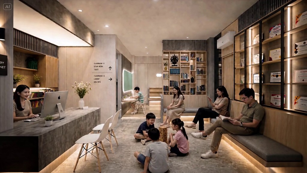 Lighthouse BSD City — lounge, library and reception area